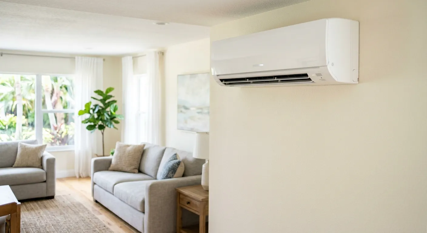Ductless mini-split wall unit installed in a Florida living room