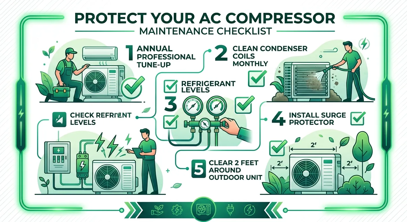 HVAC technician cleaning condenser coils on an outdoor AC unit during a preventive maintenance visit